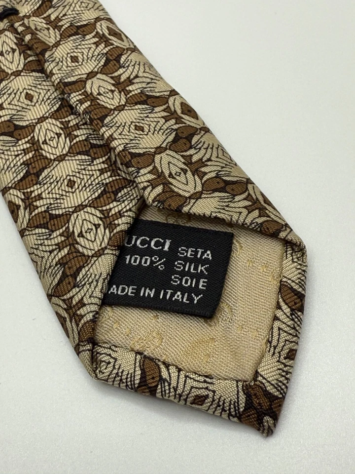 GUCCI CORBATA HOMBRE 100% SEDA MARRÓN Y BEIGE HECHA EN ITALIA Foto 2 de 3