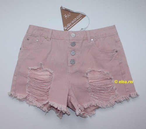 Seven Wonders Women Sahara Denim Shorts Sz AU 10 Dusty Pink Cotton Button NEW - Picture 4 of 7