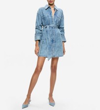 Women Alice + Olivia Cotton Blend Long Sleeve Denim Mini Dress