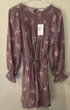 A New Day Dress Womens Small Pink Beige Floral Balloon Long Sleeve Tie