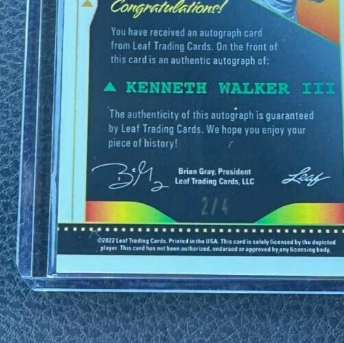 2022 Leaf Valiant Kenneth Walker III Rising Stock Red Crystals Auto 2/4 - Image 2 of 2