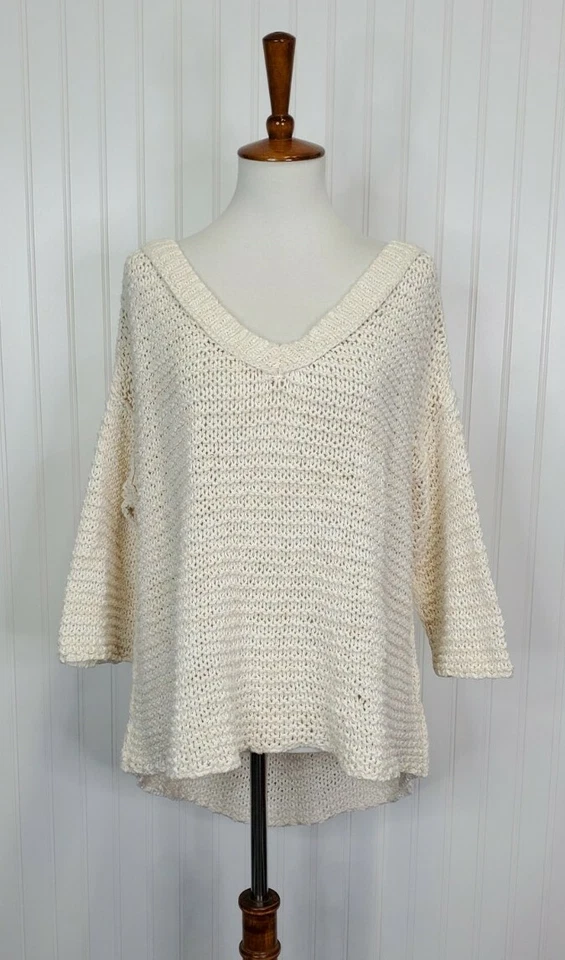 Suéter tejido grueso cuello en V Free People Park Slope manga 3/4 para mujer talla grande