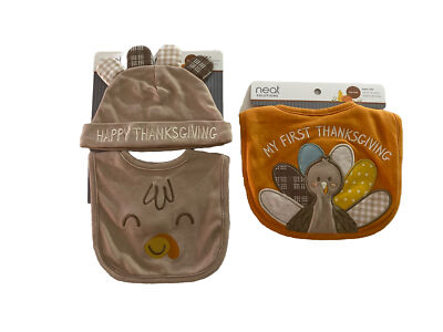 Neat Solutions 2 Bibs & Hat My First Thanksgiving Turkey New
