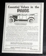 1912 OLD MAGAZINE PRINT AD, PAIGE-DETROIT TOURING MOTOR CARS, ESSENTIAL VALUES!