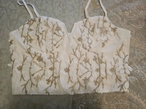 White Embroidered Mesh Bustier/Corset Top Small
