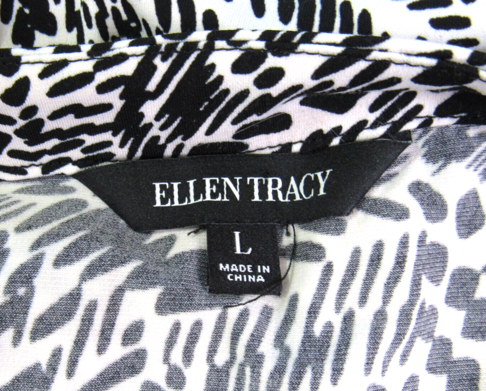 Ellen Tracy Women's Size L 1/4 Zip Pullover Top 3/4 Sleeve Black White