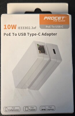 10w Ieee802.3af Poe to Usb Type-c Adapter Procet USB Cables, Hubs & Adapters