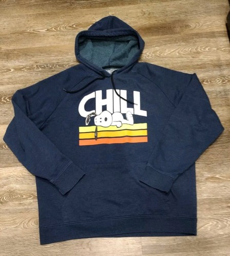 Peanuts Snoopy Hoodie Unisex 2XL Navy Blue Chill Print Kangeroo Pullover - Picture 1 of 8