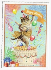 Postcard Glitter Tausendschoen Happy Birthday Cat on Cake Postcrossing