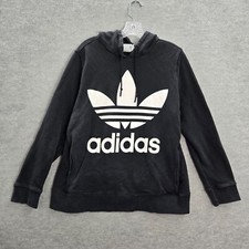 Adidas Women Sweatshirt Large Black Trefoil Graphic Pullover Hoodie