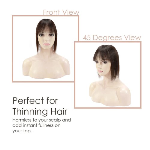 18" Edda Human Hair Topper 2A# Brown bangs human hair piece women 3x5 silk base - Picture 13 of 19