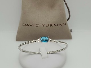 Bracciale David Yurman Petite Wheaton con topazio blu Hampton e diamanti tg. M