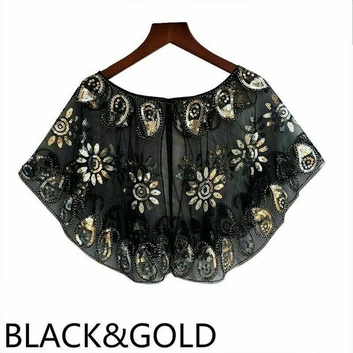 Femme Sequin Bolero Enveloppant Châle Cape Fête Mariage Mariée Paillette Floral - Picture 15 of 16