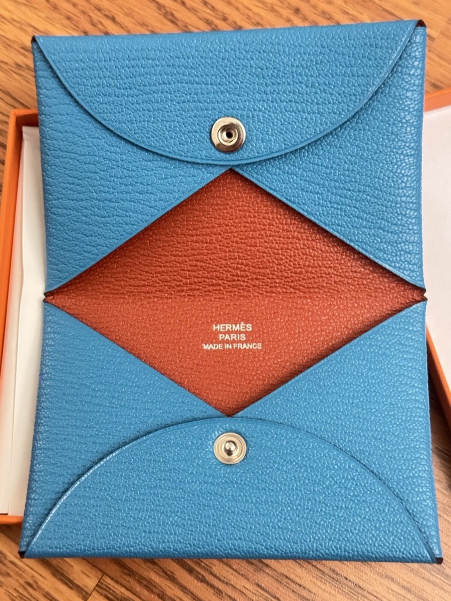 NEW Hermes Calvi Verso Hard Holder Bleu Frida Cuivre Chèvre
