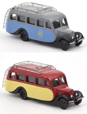 Lot of 2 Citroen U23 Coaches - 1/87 Ho NOREV Miniature Bus Car 191099