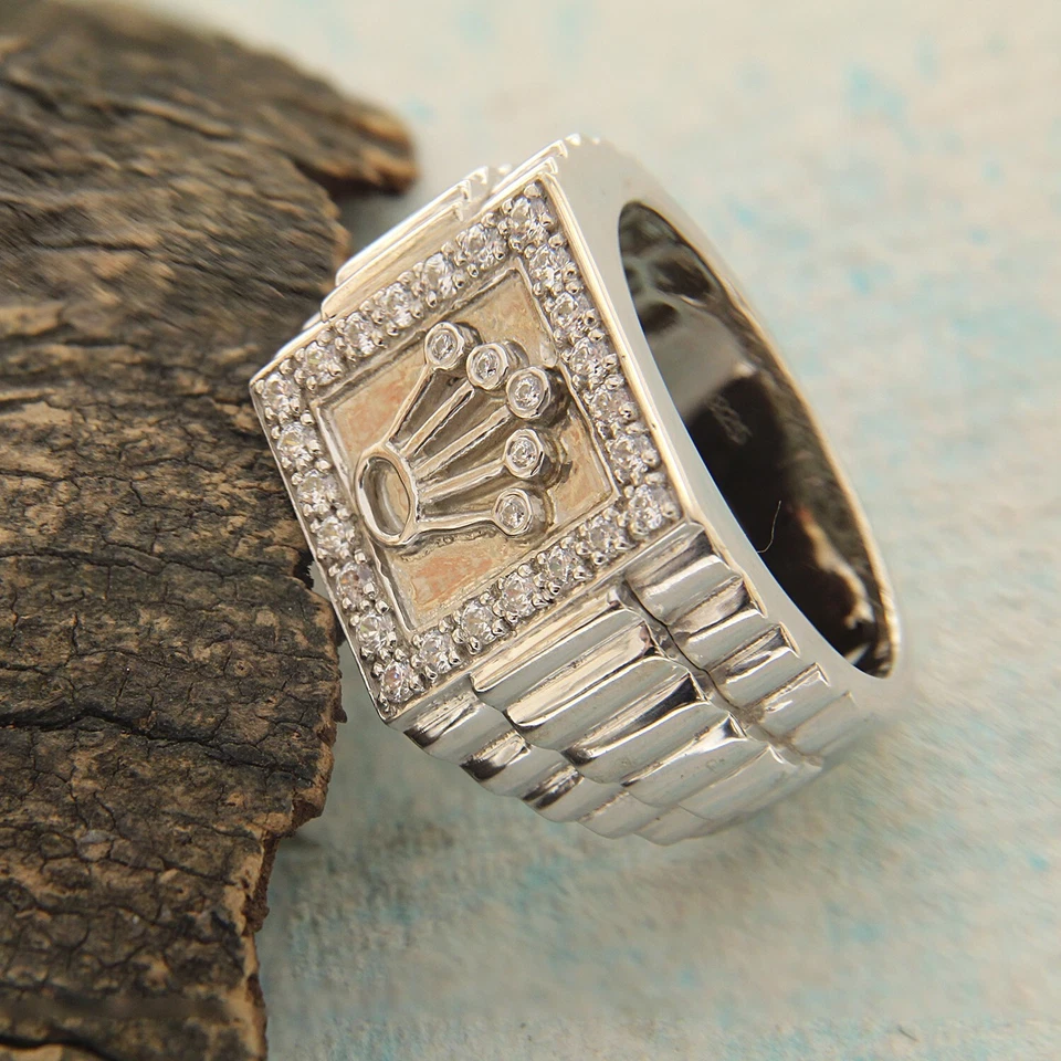 Anel masculino coroa real corte redondo de zircônia cúbica 1,25 quilates tamanho 10,5 em prata 925 - Imagem 3 de 4