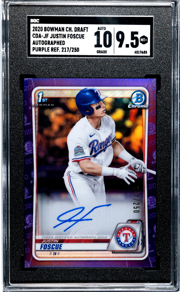Justin Foscue 2020 Bowman Draft 1st Chrome Auto Purple /250 SGC 10/9.5