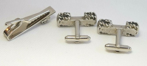Vtg MCM Mid Century Modern Abstract Cufflinks & Tie Clip Set - Picture 2 of 2