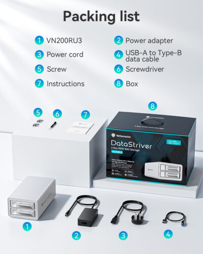 2 Bay RAID Festplatte Gehäuse USB 3.0 SATA Aluminium For 2.5" 3.5" SATA HDD/SSD - Bild 8 von 14