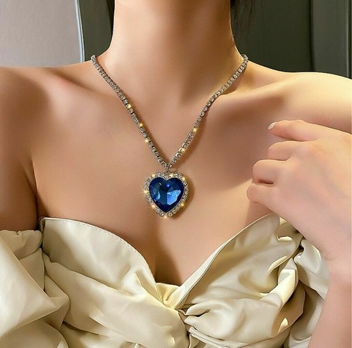Collana Titanic Cristallo Cuore Dell'Oceano Blu Oceano Jack Rose Nave Film - Foto 4 di 38