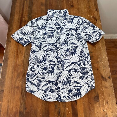 Vineyard Vines Shirt Mens XS White Blue Floral Button Up Casual Slim Fit Whale
