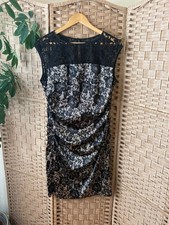 M&Co Black Lace Dress UK 14 Floral Satin Panel Sleeveless Evening Occasion Dress
