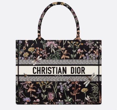 Authentic Medium Black Multicolor Dior Herbarium Embroidery Book Tote