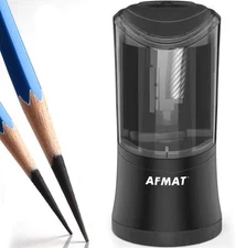 AFMAT Rechargeable Long Point Pencil Sharpener, 2 Holes, Fast Sharpen & Auto Sto