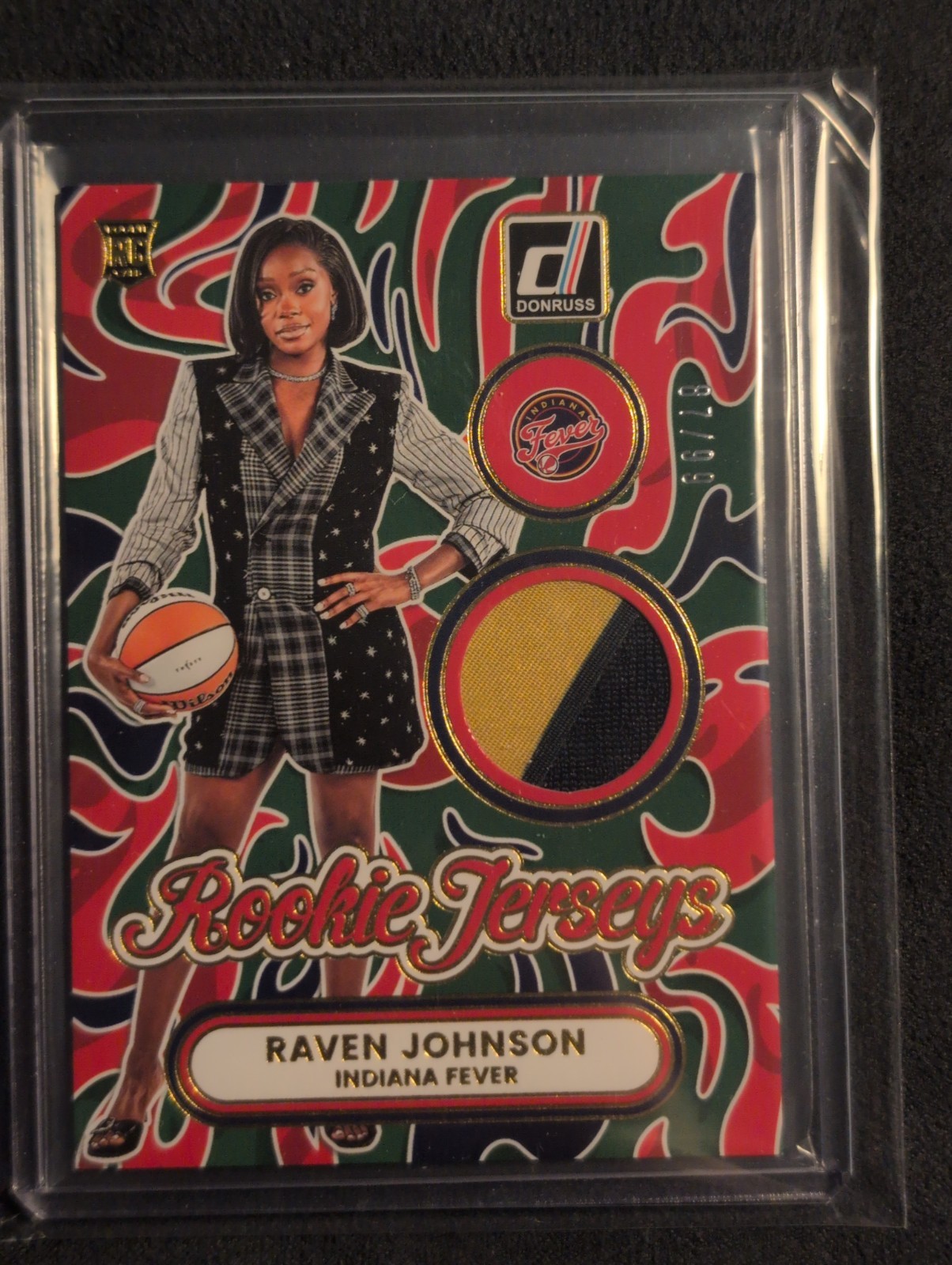 2026 Donruss WNBA Raven Johnson #RJ-RJ Rookie Jerseys Green 87/99  Indiana Fever