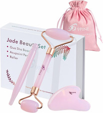 Jade Roller and Gua Sha Set for Lymphatic Drainage and Skincare Pink 