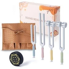 Tuning Forks for Healing Set, Including Four Frequency 128Hz, 136.1Hz, 174Hz,...