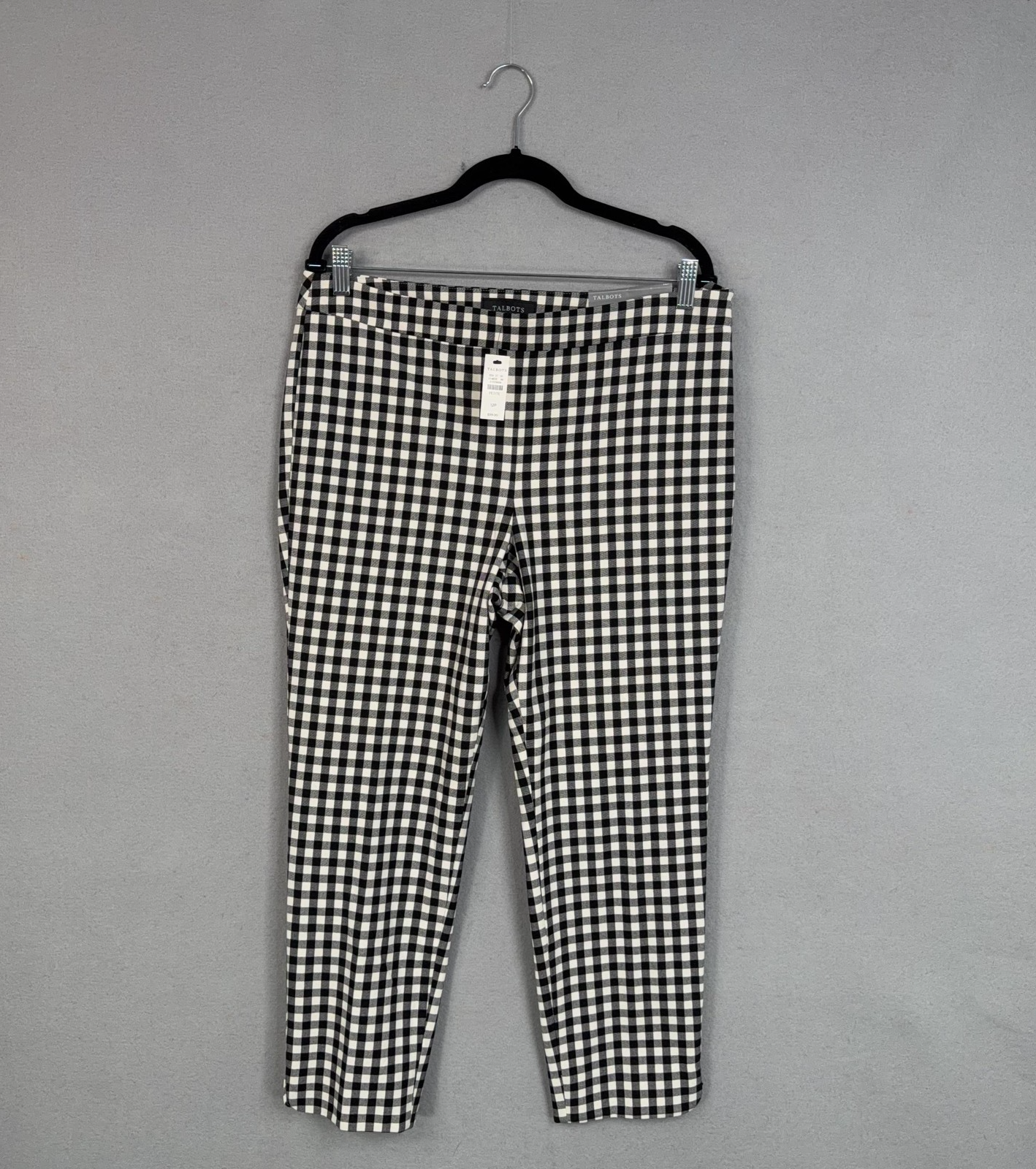 Talbots Pants Womens 12P Black White Gingham Chatham Ankle Leg Stretch Twill