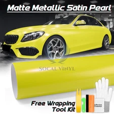 Premium Matte Metallic Satin Pearl Neon Yellow Vinyl Car Wrap Sticker Decal Film