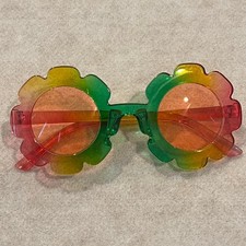 Kids Rainbow Flower Sunglasses Translucent Ombre Scalloped Retro Shades Multi