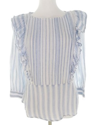 CUSTOMMADE Damen Bluse Gr. 38 Blau Baumwolle 100% 3/4 Ärmel Spitzenstickerei