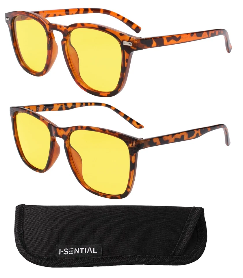 I-SENTIAL Polarised Anti Glare Night Driving Glasses Yellow HD Vision Lens Dazzle Case UK