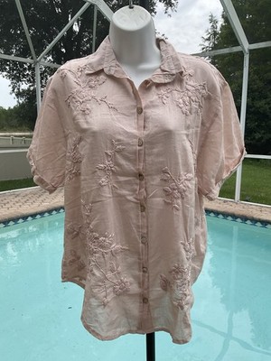 Kyla Seo Kady Shirt Top Embroidered Caite Karyn Small Shell Pink Blush*FLAW*NWT