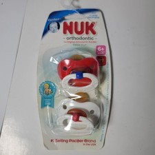 2007 Gerber NUK Orthodontic Latex Pacifiers Red White Size 6m NOS NEW