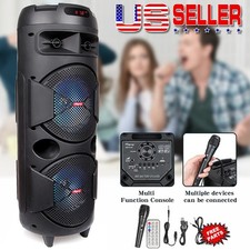 TWS Portable Bluetooth Speaker Dual 6.5" Woofer Heavy Bass Sound System  Mic FM