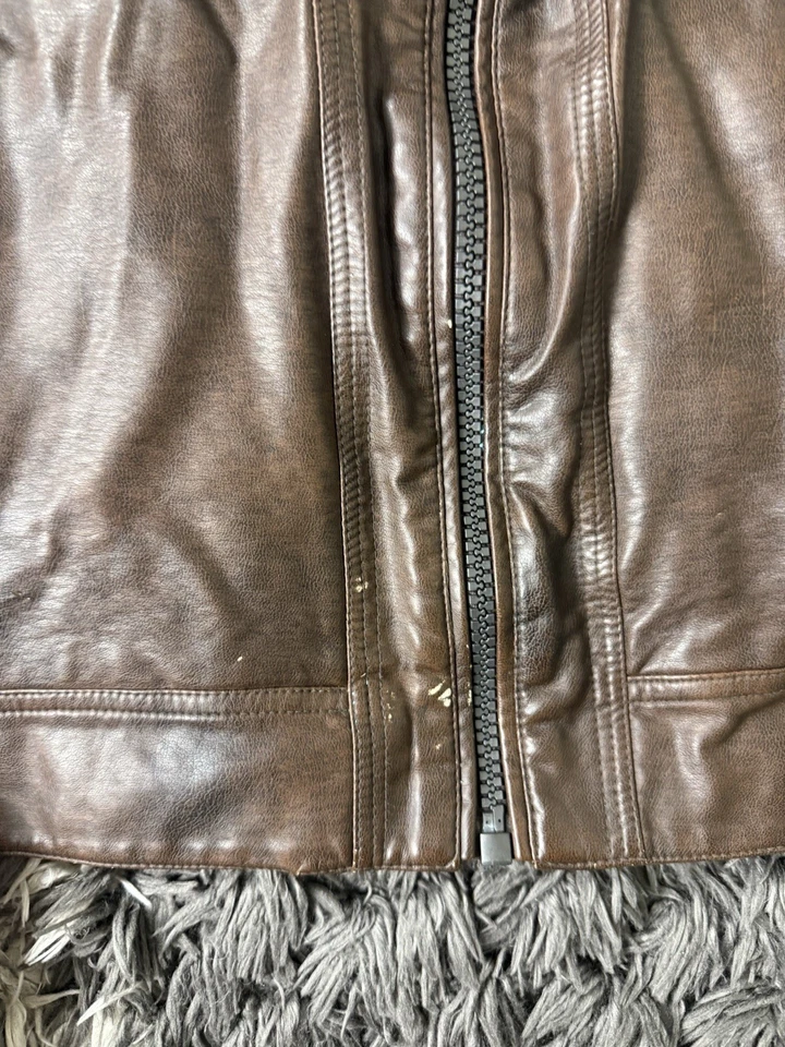 Calvin Klein Leather Jacket Brown Men’s Small Fleece Lined Double Zipper - Image 4 of 4