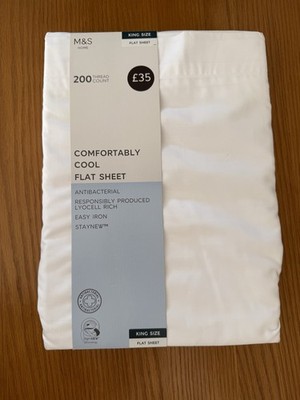Marks & Spencer King Flaches Blatt Brandneu mit Etikett 200 Fadenzahl Lyocell Rich UVP £35