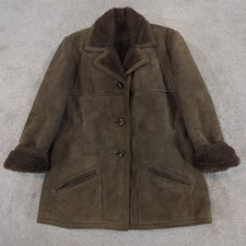 Vintage Sheepskin Coat Jacket Womens Medium Grey Real Suede Leather Shearling