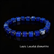 Lapis Lazuli Hematite Cube Beaded Crystal Healing Reiki Stretch luck Bracelet