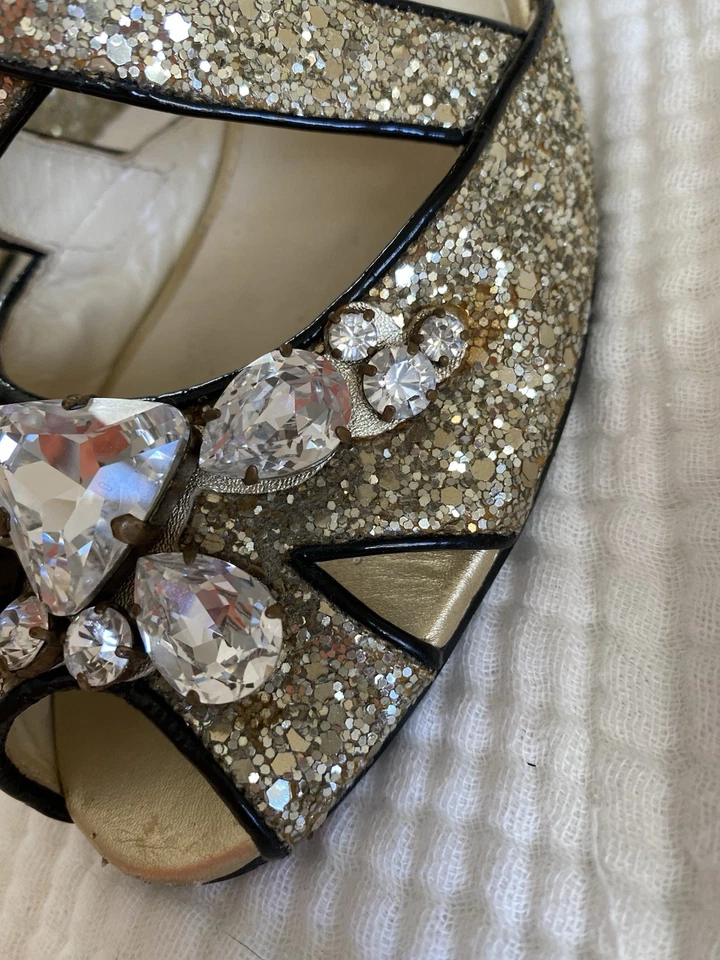 Tacones de cuña vintage Mui Mui dorado gema brillo cuero 37 Foto 4 de 4