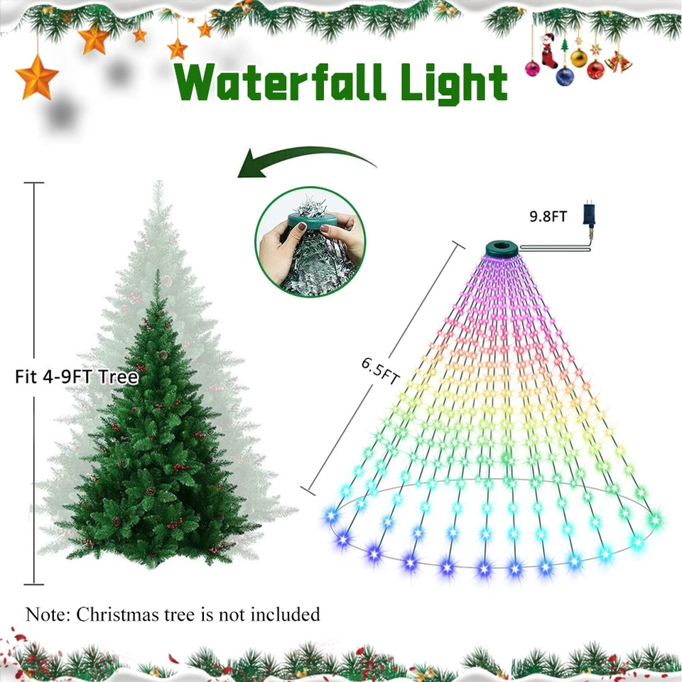 200/400LED Christmas Tree Waterfall Lights Fairy String Outdoor Waterproof Decor - Image 2 of 4
