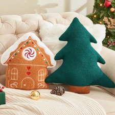 Christmas Pillows. 2 Pcs Christmas Tree Throw Pillows Gingerbread House Pillo...