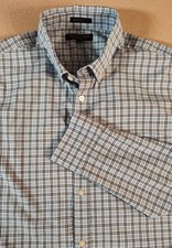 Banana Republic Blue Plaid Slim Flex Fit Long Sleeve Button Up Mens Size Large