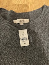 NWT LOFT Grey Metallic Cable Knit Crew Sweater Size XS