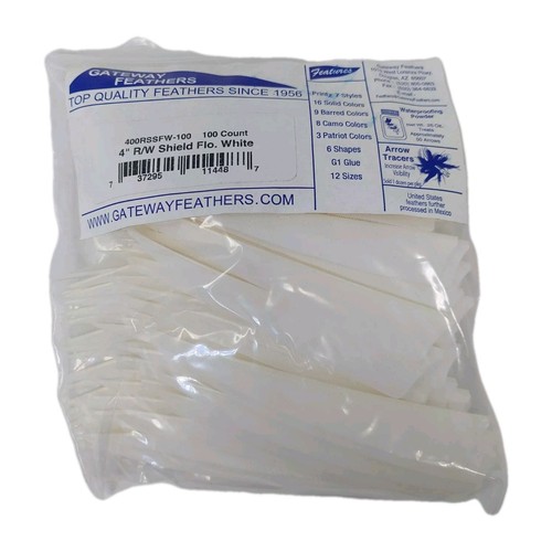 100 Pack Gateway Feathers 4" Right Wing: Shield Flo. Florescent White 400RSSFW - Picture 1 of 3