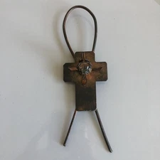 Jan Barboglio Art Handmade Metal Cross with Marble Vintage Wall Hanging